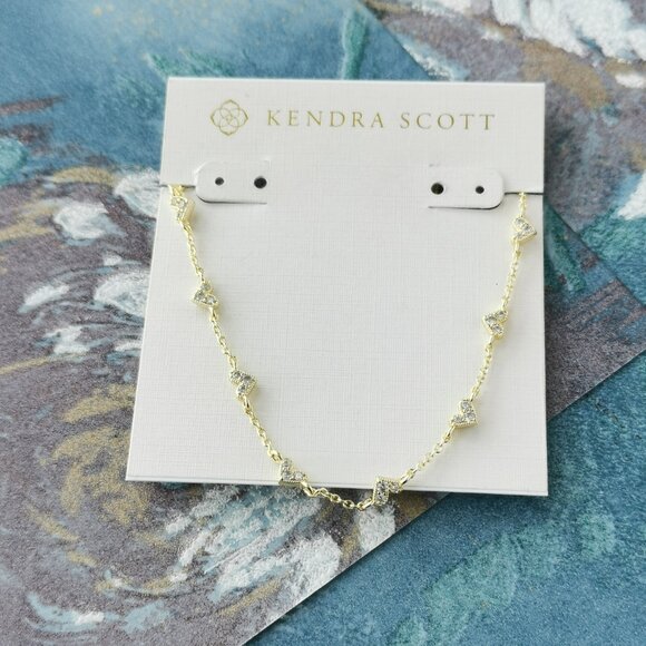 Kendra Scott Haven Heart Gold White Crystal Strand Necklace New w/dust bag - Picture 1 of 3
